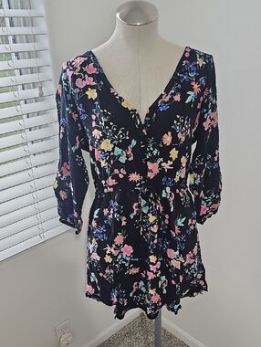 O'Neill Black Floral V-Neck Synch Dress